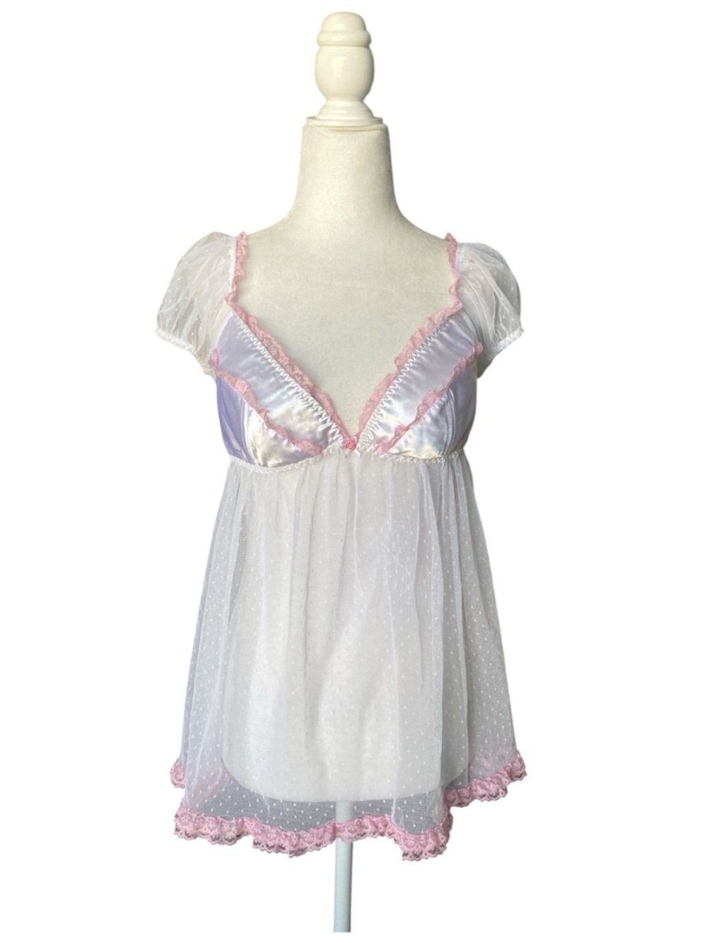 Frederick’s of Hollywood 90’s vintage White and Pink Babydoll top